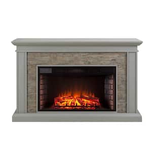 Ledgestone 55 in. Freestanding Metal Electric Fireplace Stacked Stone in Gray