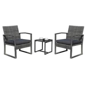 Patiorama 3-Pieces Wicker Outdoor Patio Furniture Set with Dark Gray Cushion