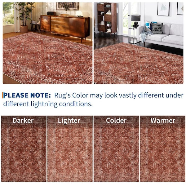 Brick Red 10x13 Washable Printed Folding Rug for Living Room