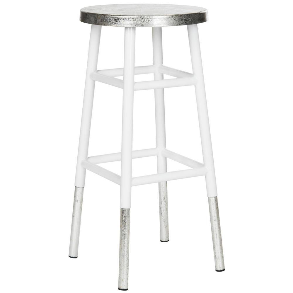 Kenzie 30" White and Silver Iron Bar Stool