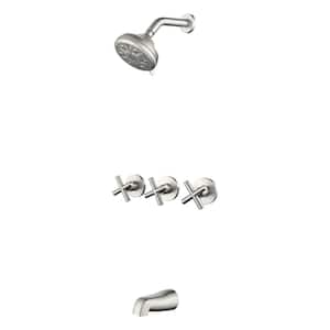 Triple Handle 10-Spray Tub and Shower Faucet 1.8 GPM with High Pressure in Brushed Nickel (Valve Included)