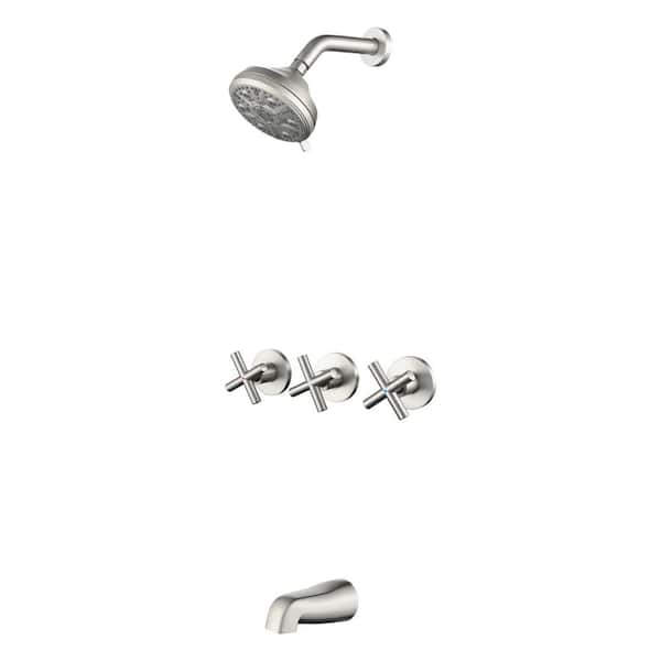 Unbranded Triple Handle 10-Spray Tub and Shower Faucet 1.8 GPM with High Pressure in Brushed Nickel (Valve Included)