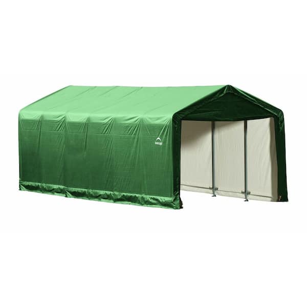 ShelterLogic 12 ft. W x 30 ft. D x 11 ft. H ShelterTube Steel and Polyethylene Garage without Floor in Green with Waterproof Fabric