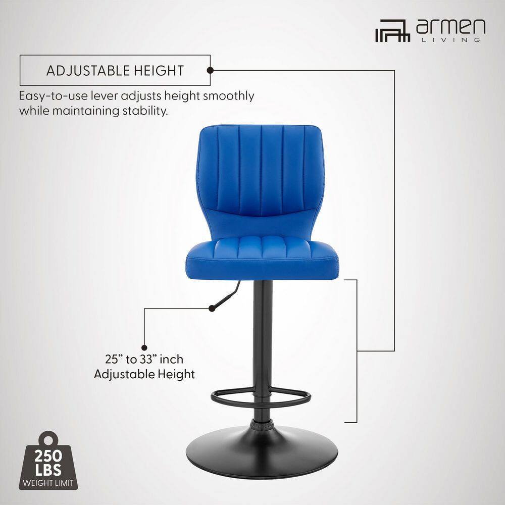 Contempo Chic 17" Blue Faux Leather & Metal Swivel Adjustable Barstool