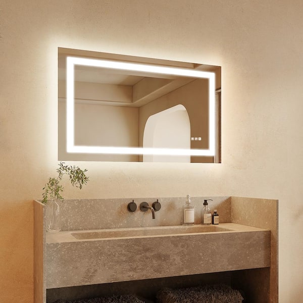 ORGANNICE 48 in. W x 30 in. H Rectangular Frameless LED Light Anti