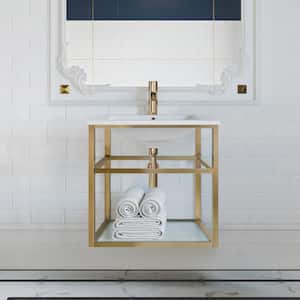 Pierre 23.6 in. W x 23.6 in. H Vanity in Gold with Ceramic Vanity Top in White with White Basin