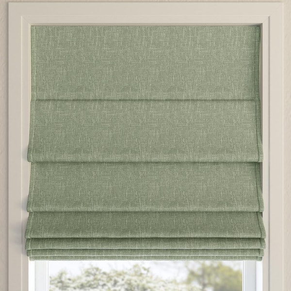 Pryer Cordless Sage Green 100% Blackout Textured Fabric Roman Shade 35 in. W x 64 in. L