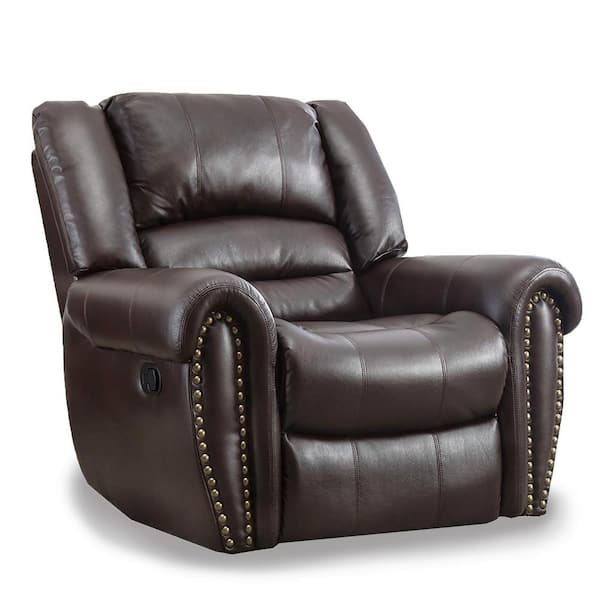 Unbranded Brown Faux Leather Oversized Recliner Chair Heavy Duty and Overstuffed Arms and Back