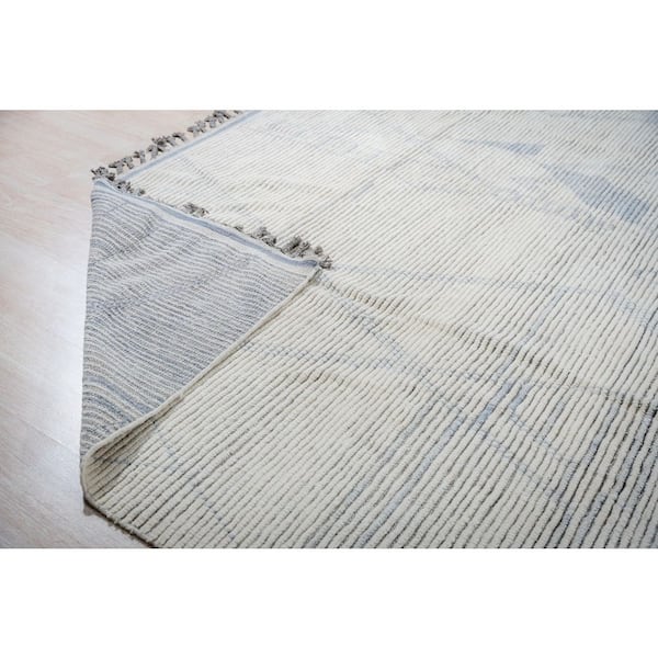 Beige Hand-Knotted Wool Marrakech Handspun Contemporary Area Rug – Modern Moroccan Style, Area Rug