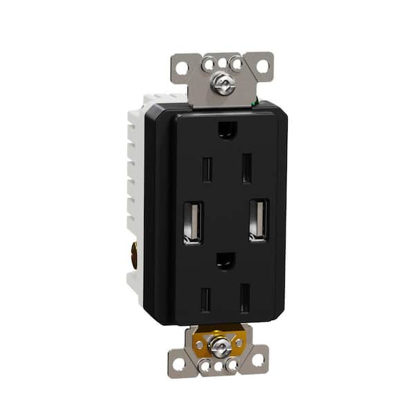 X Series 15 Amp 125-Volt Tamper Resistant Indoor USB A/A 4.8 Amp Duplex Decorator Outlet Back Wire Clamps Matte Black