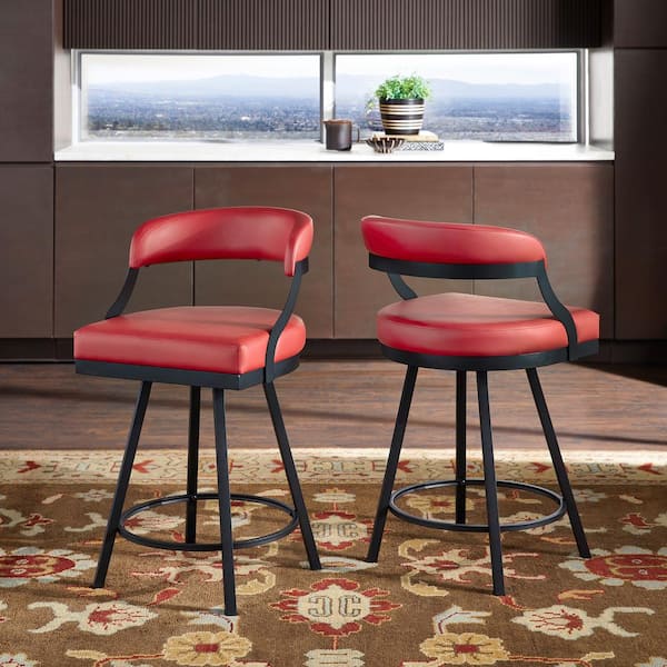 26.5 in. Red Vegan Leather Black Finish Metal Frame Swivel Chair (Set of 2)