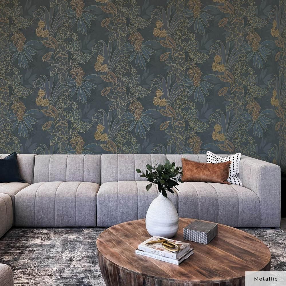 Twilight Floral Non-Pasted Grasscloth Wallpaper Roll