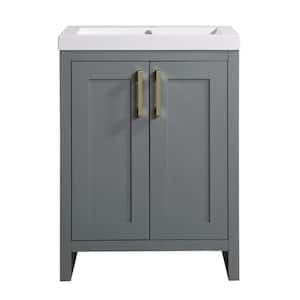 Farmhouse 24.5 in. W x 18.8 in. D x 34 in. H Freestanding Single Sink Bath Vanity in Grey with White Top