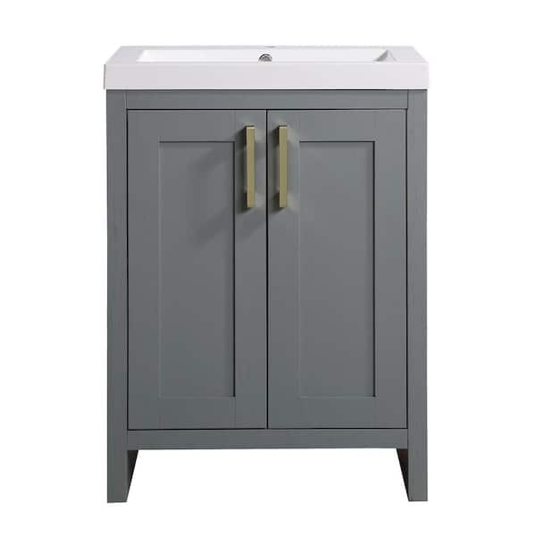 stufurhome Farmhouse 24.5 in. W x 18.8 in. D x 34 in. H Freestanding Single Sink Bath Vanity in Grey with White Top