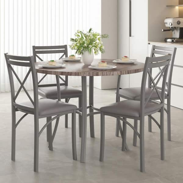 VECELO Modern 5-Piece Marble Dining Table Set - Compact 4-Seat Kitchen Dinette Furniture, Gray Dining Set