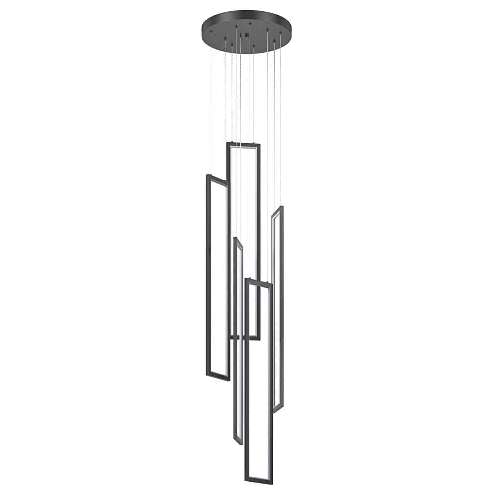Modern 5-Light Rectangle Rings Integrated LED Chandelier Adjustable Height 
