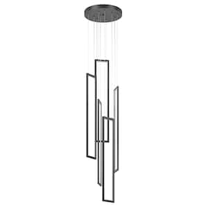 Modern 5-Light Rectangle Rings Integrated LED Chandelier Adjustable Height Stepless Hanging Light Fixture