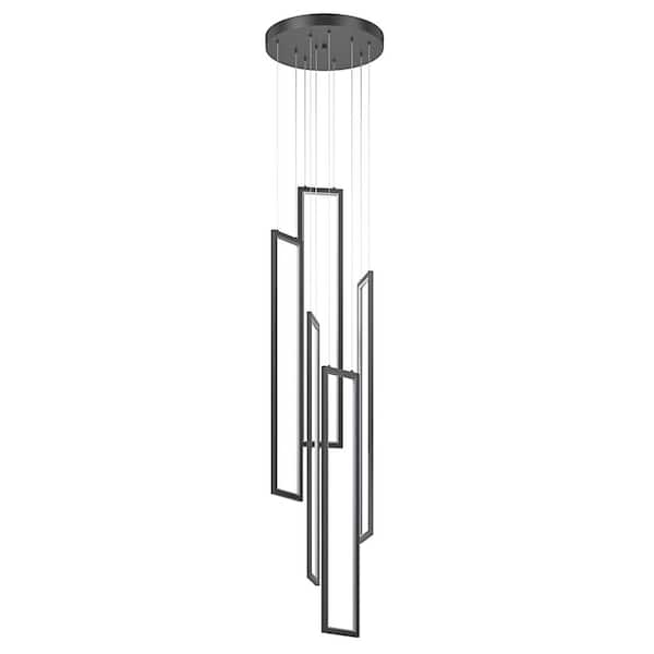 aiwen Modern 5-Light Rectangle Rings Integrated LED Chandelier Adjustable Height Stepless Hanging Light Fixture