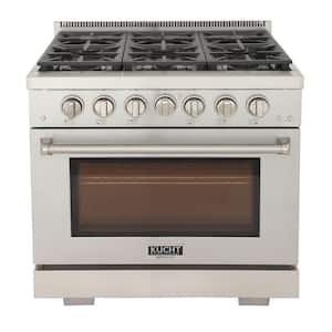 36 in. 5.2 cu. ft. 6-Burners Freestanding Propane Gas Range Stainless Steel with Convection Oven and True Simmer Burners