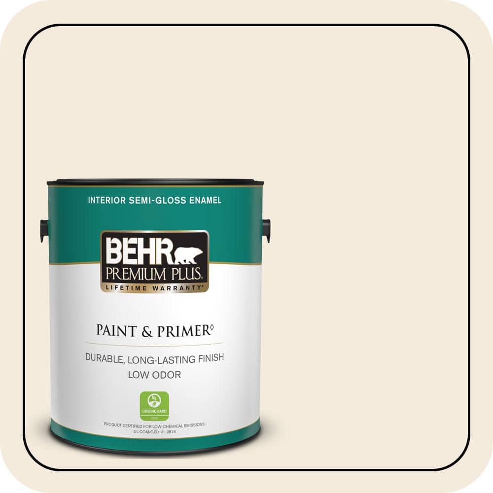 BEHR PREMIUM PLUS 1 gal. #PPU5-10 Heavy Cream Semi-Gloss Enamel