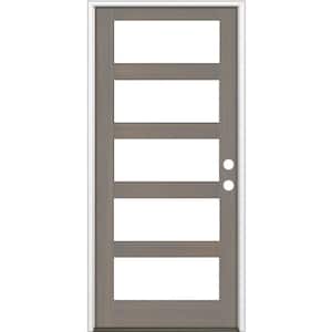 42 in. x 96 in. Modern Hemlock Left-Hand/Inswing 5-Lite Clear Glass Grey Stain Wood Prehung Front Door