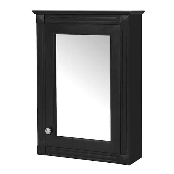 20 in. W x 27.8 in. H Rectangular Bathroom Wood Medicine Cabinet with Mirror, Adjustable Shelf, Wall Mounted, Black