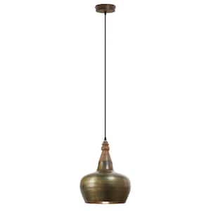 Marlowe 1-Light Antique Bronze Shaded Pendant Light with Metal and Wood Dome Shade