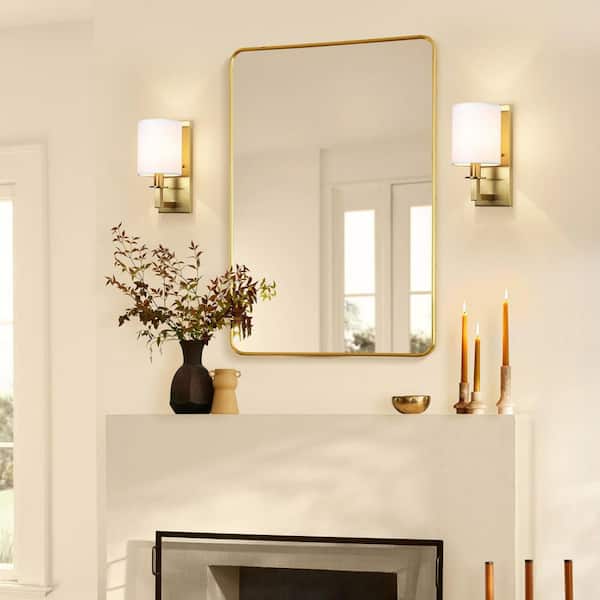 Daphne 12 in. 1-Light Modern Brushed Brass Wall Sconce Lighting with White Fabric Shade