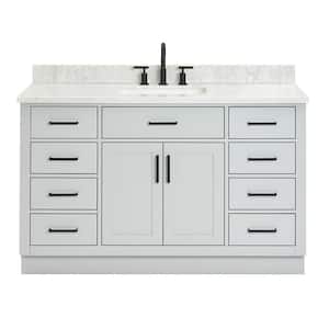 Hepburn 55 in. W x 22 in. D x 35.25 in. H Bath Vanity in Grey with Carrara Marble Vanity Top in White with White Basin