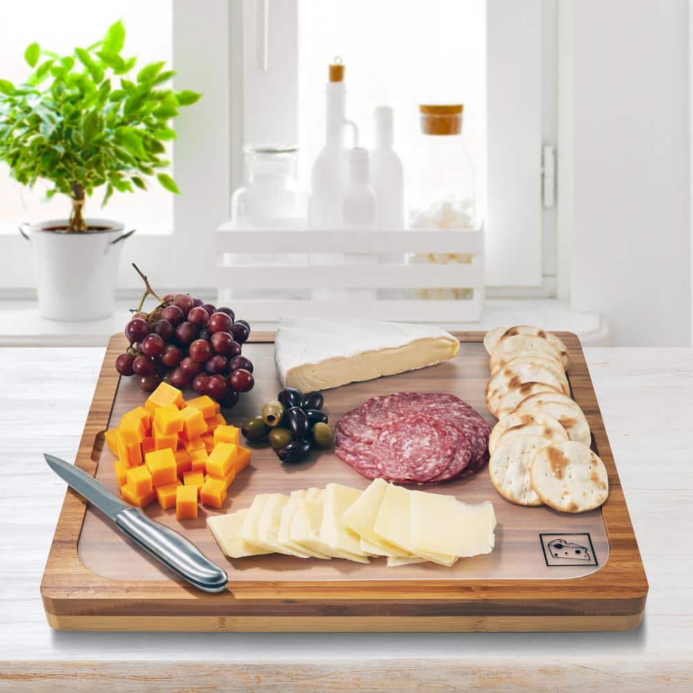 Bamboo Cutting Board with Color-Coded Flexible Mats Set