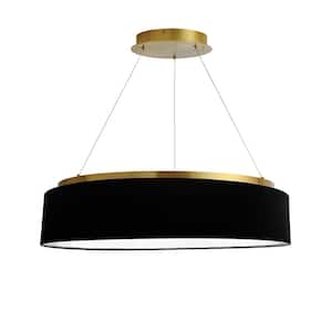 Circulo 1-Light Dimmable Integrated LED Aged Brass Shaded Chandelier with Black/White Fabric Shade