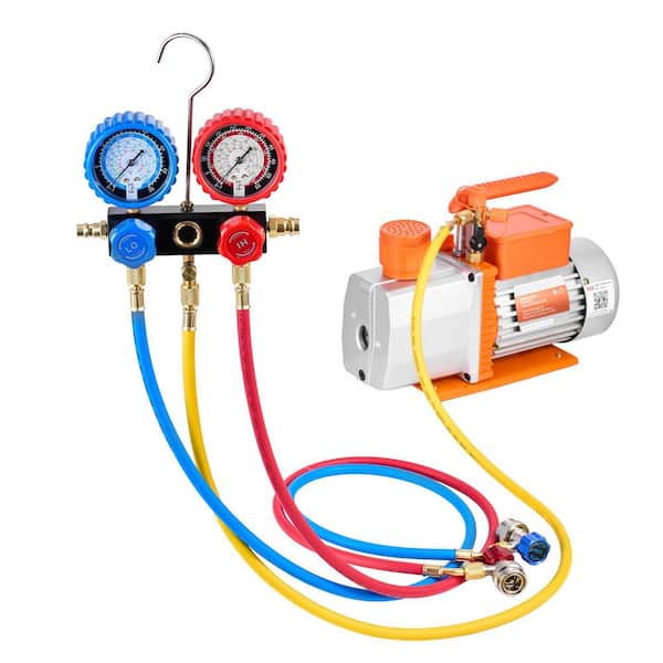 SKYSHALO AC Vacuum Pump and Gauge Set(Leak Detector Carry Bag Hose