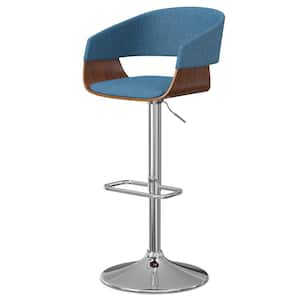 Lowell Wood Linen Look Fabric Adjustable Height Swivel Mid Century Modern Bar Stool Chair in Blue