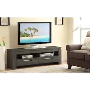 59 in. Weathered Gray Wood TV Stand with 2 Drawer Fits TVs Up to 65 in. with Cable Management