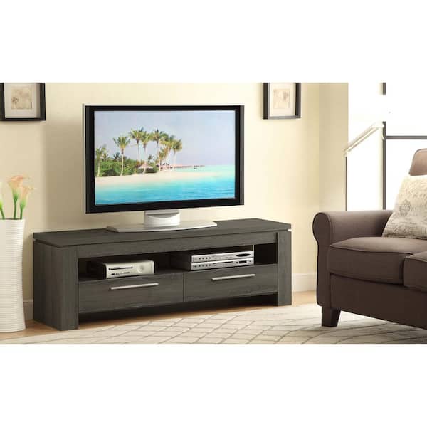 Coaster 59 in. Weathered Gray Wood TV Stand with 2 Drawer Fits TVs Up to 65 in. with Cable Management