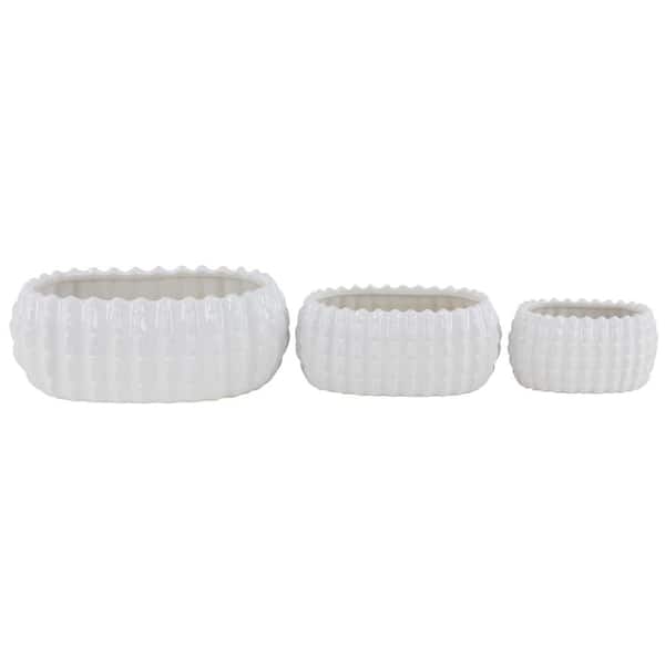 6 in., 5 in., and 4 in. Small White Ceramic Indoor Outdoor Planter (3- Pack)