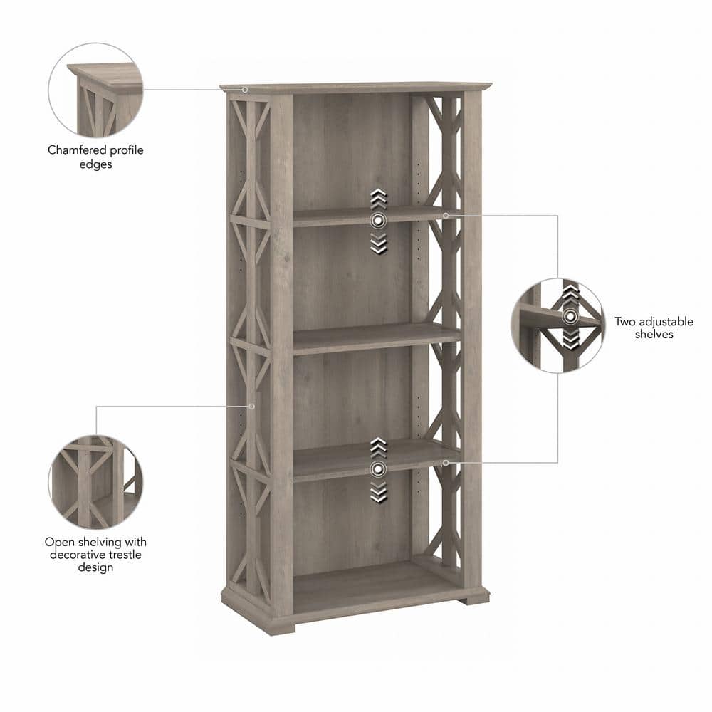 Homestead Driftwood Gray 4-Shelf Adjustable Farmhouse Bookcase