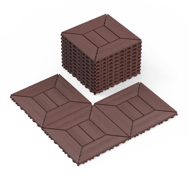 44 Pack 12" Interlocking Deck Tiles Patio Flooring DIY Easy Install Decking for Porch