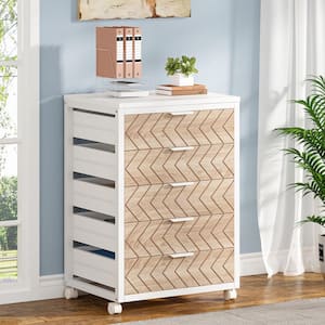 Atencio 5-Drawer White Engineered Wood 20 in. W Vertical File Cabinet Industrial File Cabinet with Wheels for Office