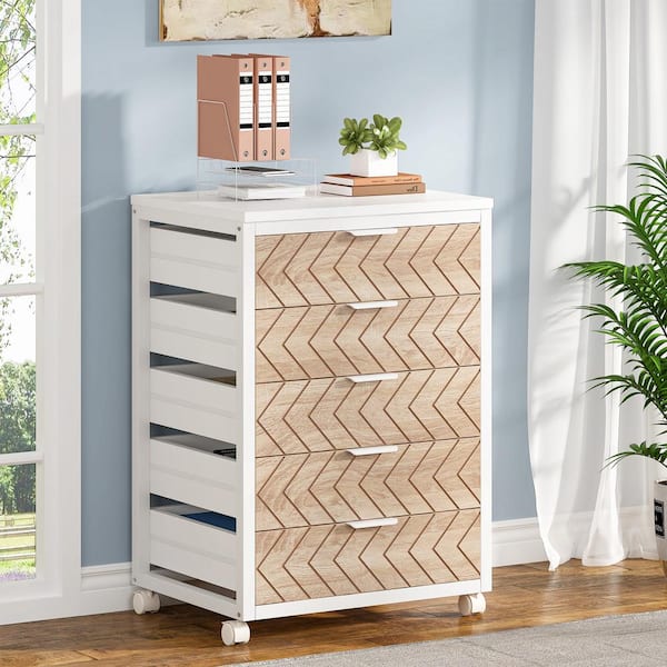 BYBLIGHT Atencio 5-Drawer White Engineered Wood 20 in. W Vertical File Cabinet Industrial File Cabinet with Wheels for Office