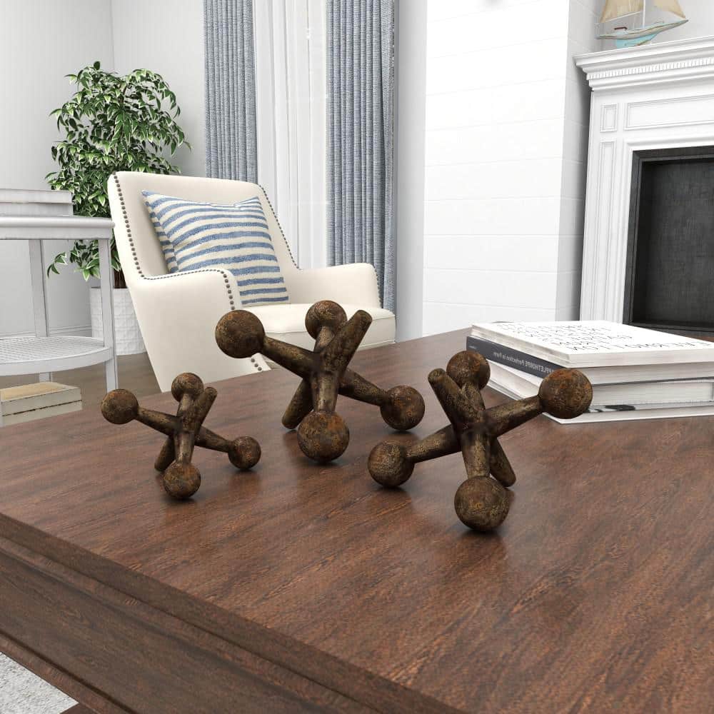 Distressed Gold and Black Iron Jacks Sculpture Set, 9"