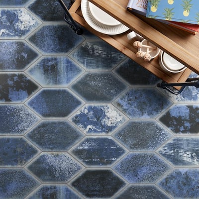 Hexagon Blue Ivy Hill Tile, Blue Floor Tile Home Depot
