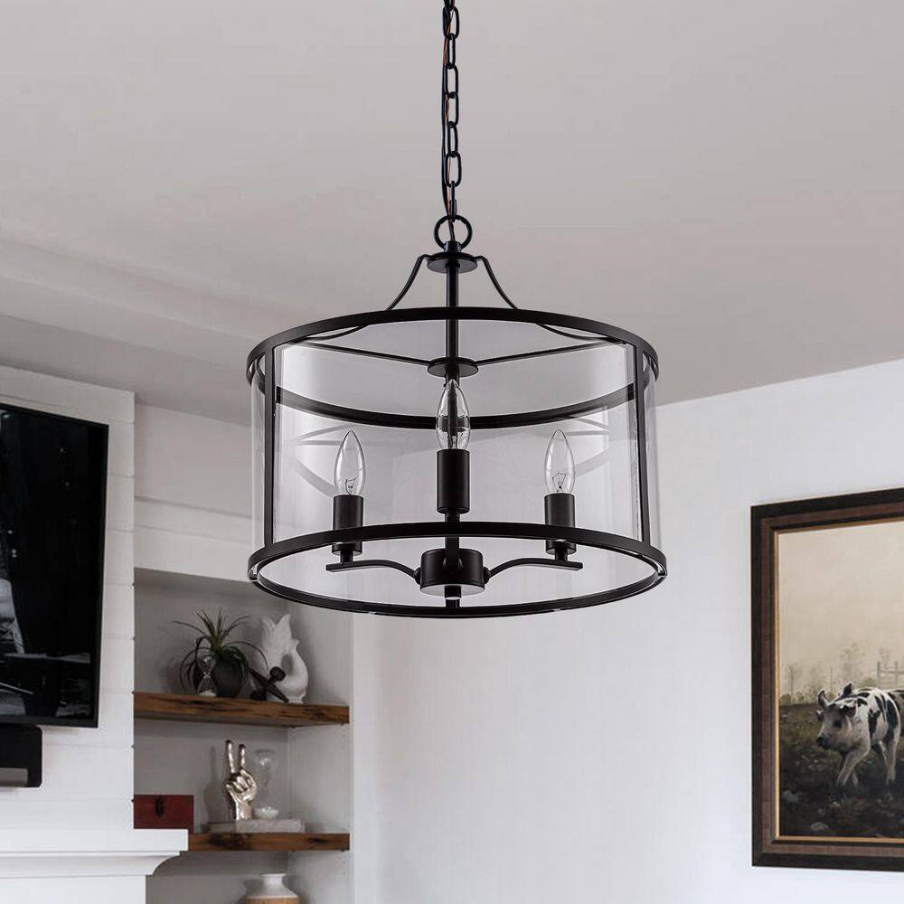 Eliot 15.7 in. 3-Light Matte Black Modern Farmhouse Adjustable Drum Glass Chandelier price history on PriceWatchPro