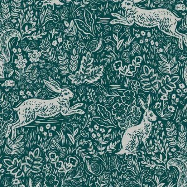 Fable Forest 27' x 27" Black and Dark Green Illustrated Wallpaper