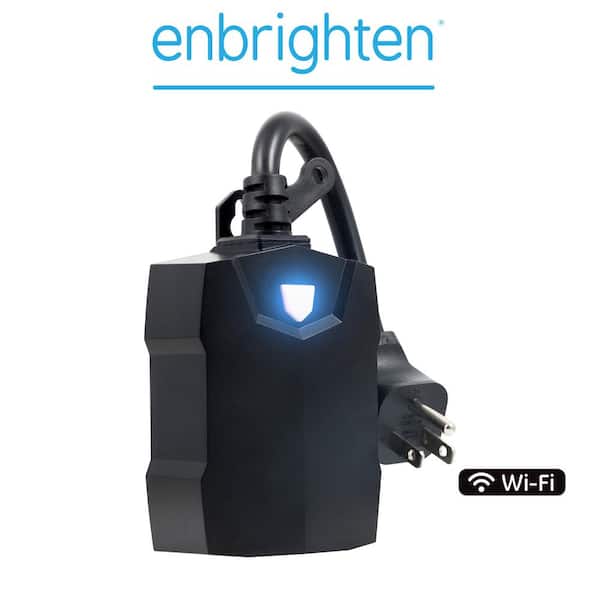 Enbrighten Outdoor Wi-Fi Programable Countdown Smart Plug Timer, 2-Outlet Grounded - Black