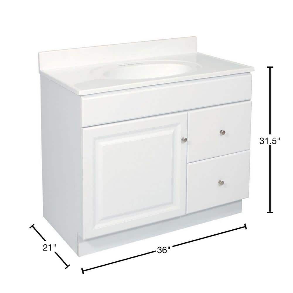 Wyndham 36-Inch White Freestanding Bathroom Vanity Cabinet