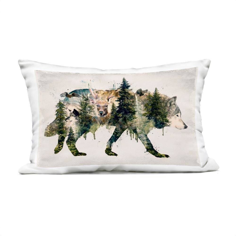 Woodland Wildlife Wolf Contour Green Rectangular Outdoor Throw Pillow price history on PriceWatchPro