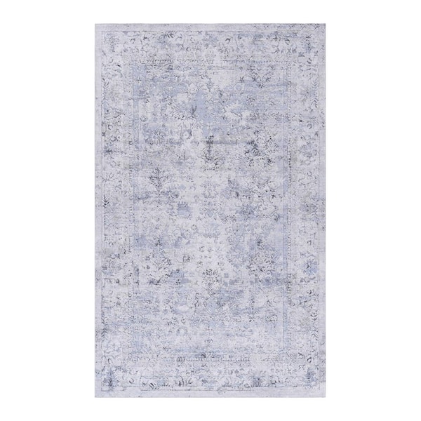 4 X 6 Blue Cream Washable Area Rug for Bedroom, Living Room, Entryway