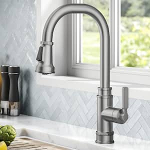 Allyn Transitional Industrial Pull-Down Single Handle Kitchen Faucet in Spot-Free Stainless Steel