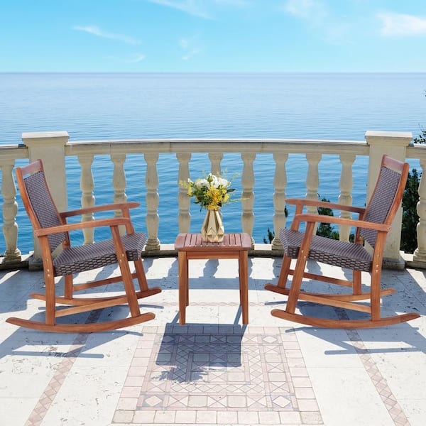 Liviza 3-Piece Wood Patio Conversation Set with Side Table